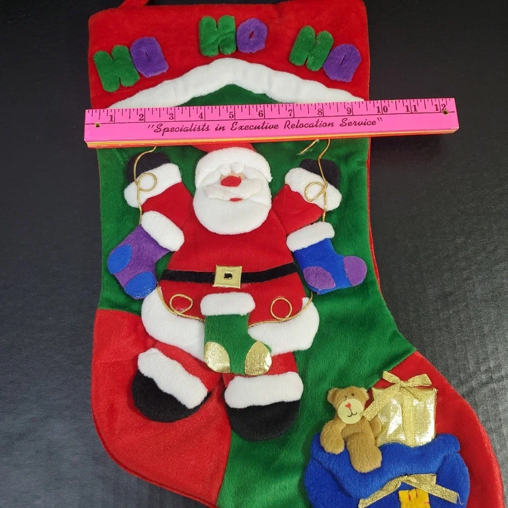 HO HO HO‎ Velour Plush Christmas Stocking Applique Santa Hanging Mittens 19